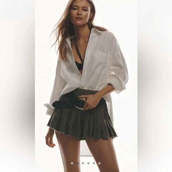 NWOT Moss Green Anthropologie Pleated Linen skirt shorts 12 - Picture 3 of 13